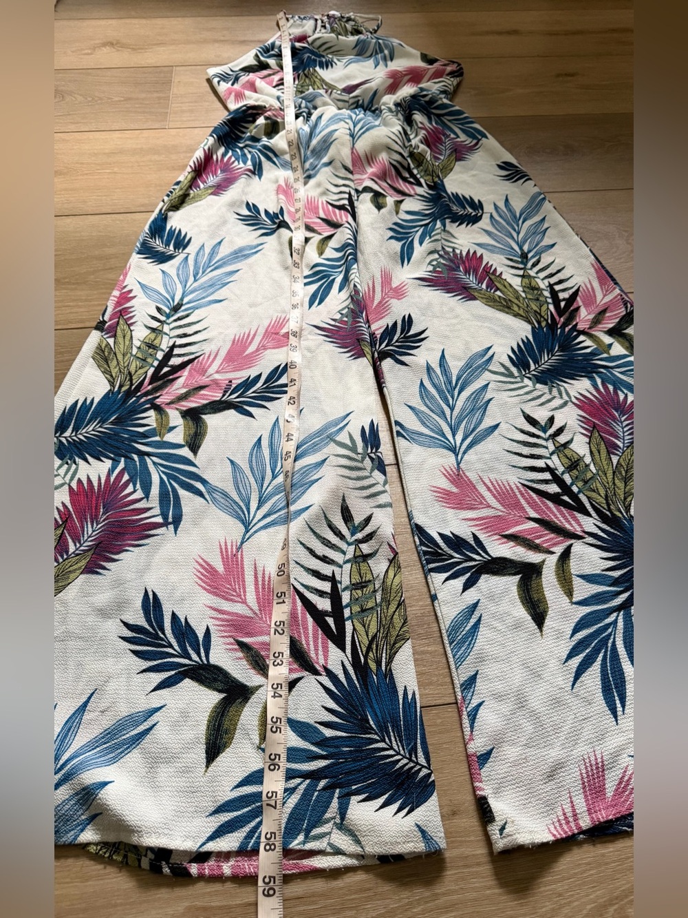 PURPLE SNOW Palm Leaf Halter Neck Wide Leg Jumpsuit EUC - Picture 3 of 7